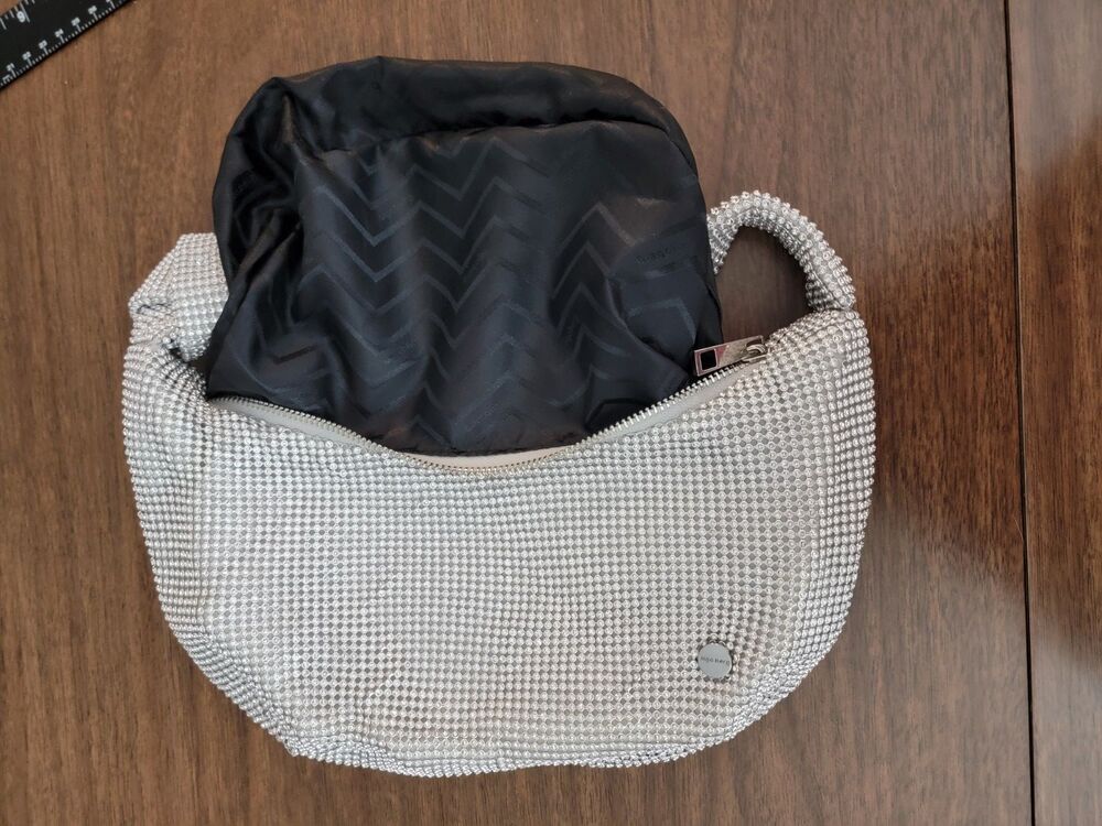 Olga Berg - Jessica Soft Crystal Mesh Croissant Bag Silver - Picture 10 of 17